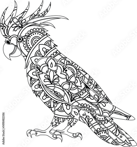 Intricate Mandala Parrot Coloring Page Adult Coloring Book Design