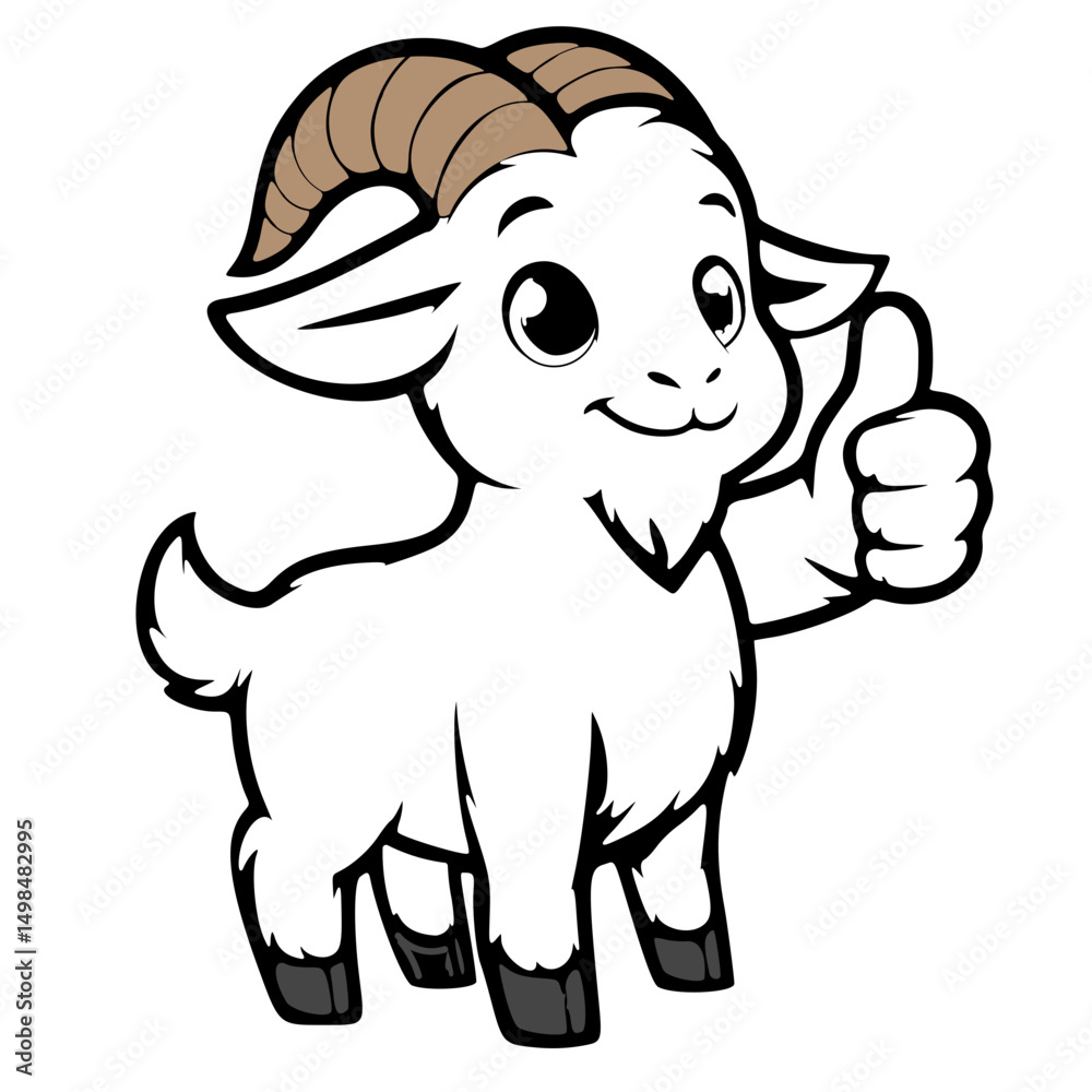 Obraz premium Eid al-Adha icon, mascot or character, goat giving thumbs up, high quality