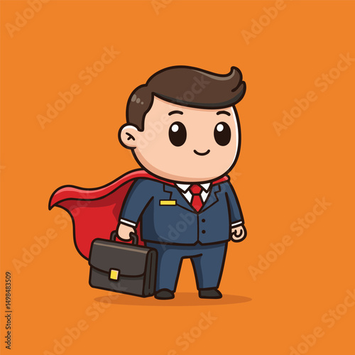 A cheerful cartoon businessman with a red cape and briefcase, symbolizing an office hero.
