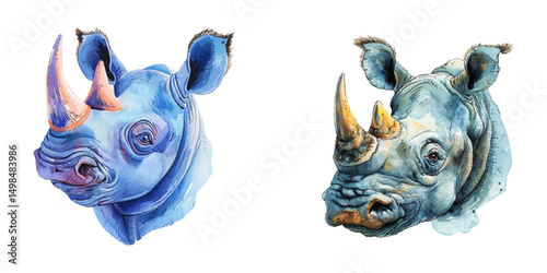 rhinoceros head watercolor vector illustration