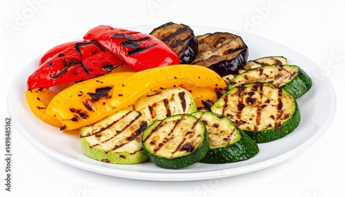 Grilled vegetable platter on white background with full depth of field for vegetarian or healthy food concept