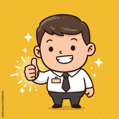 A smiling banker cartoon logo wearing a blue suit.