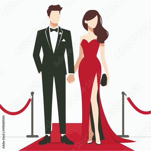 A couple is wearing formal clothes on the red carpet.