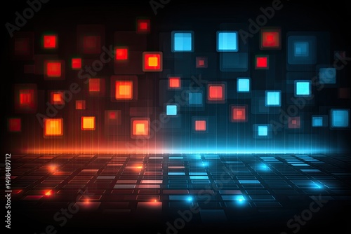 Abstract Digital Interface of Orange and Blue Squares