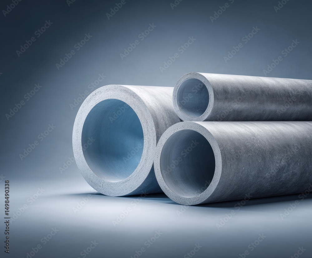 Fototapeta premium Concrete pipes stacked construction materials industry