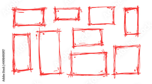 Hand-Drawn Red Rectangle Shapes for Various Artistic or Design Needs