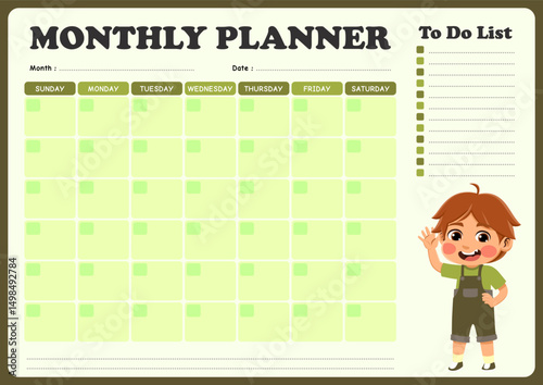 monthly schedule with illustrations of small children. suitable for children to use in organizing monthly schedules