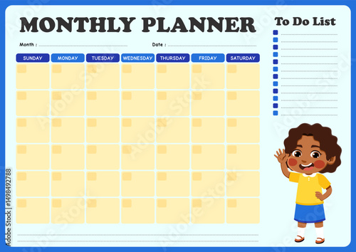 monthly schedule with illustrations of small children. suitable for children to use in organizing monthly schedules