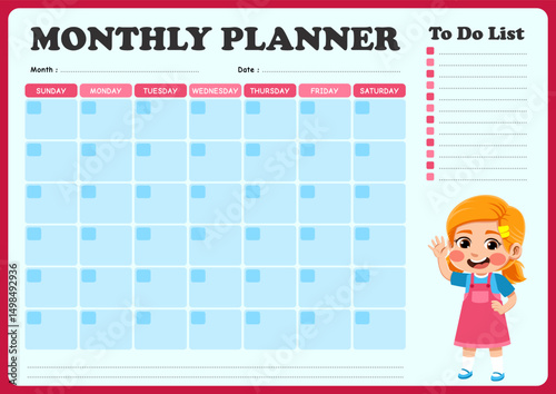 monthly schedule with illustrations of small children. suitable for children to use in organizing monthly schedules