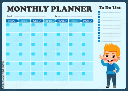 monthly schedule with illustrations of small children. suitable for children to use in organizing monthly schedules