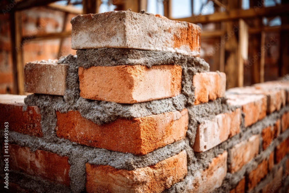 Layered Bricks Building Construction Close Up Macro View Layered Bricks Building Construction Close Up Macro View