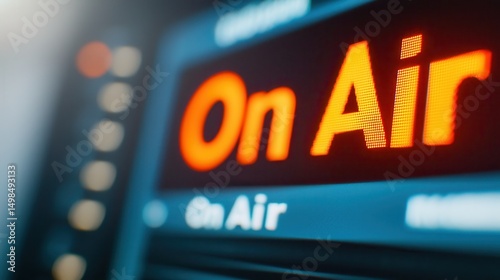 Broadcast Worldwide and Stream Online Concept. Bright On Air Sign Indicating Live Broadcast in Modern Radio Studio Control Room