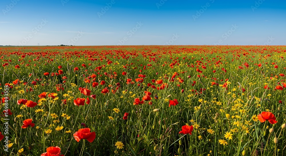 Obraz premium Vibrant Red Poppy Field under a Clear Blue Sky