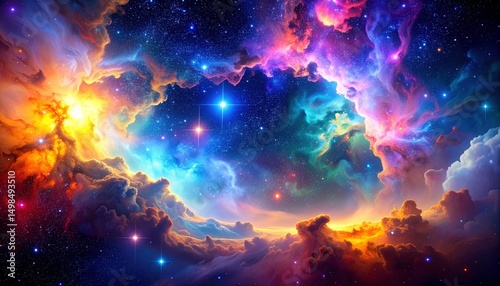 Colorful Cosmic Nebula with Sparkling Stars