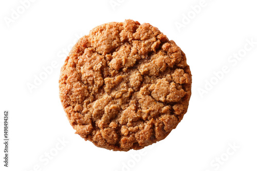 Close-up of a single fresh oatmeal cookie on a black background, cut out