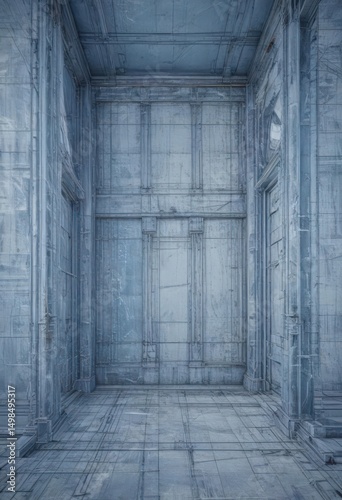 Architectural blueprint with distressed blue photographic effect, abstract lines , photography, light, modern