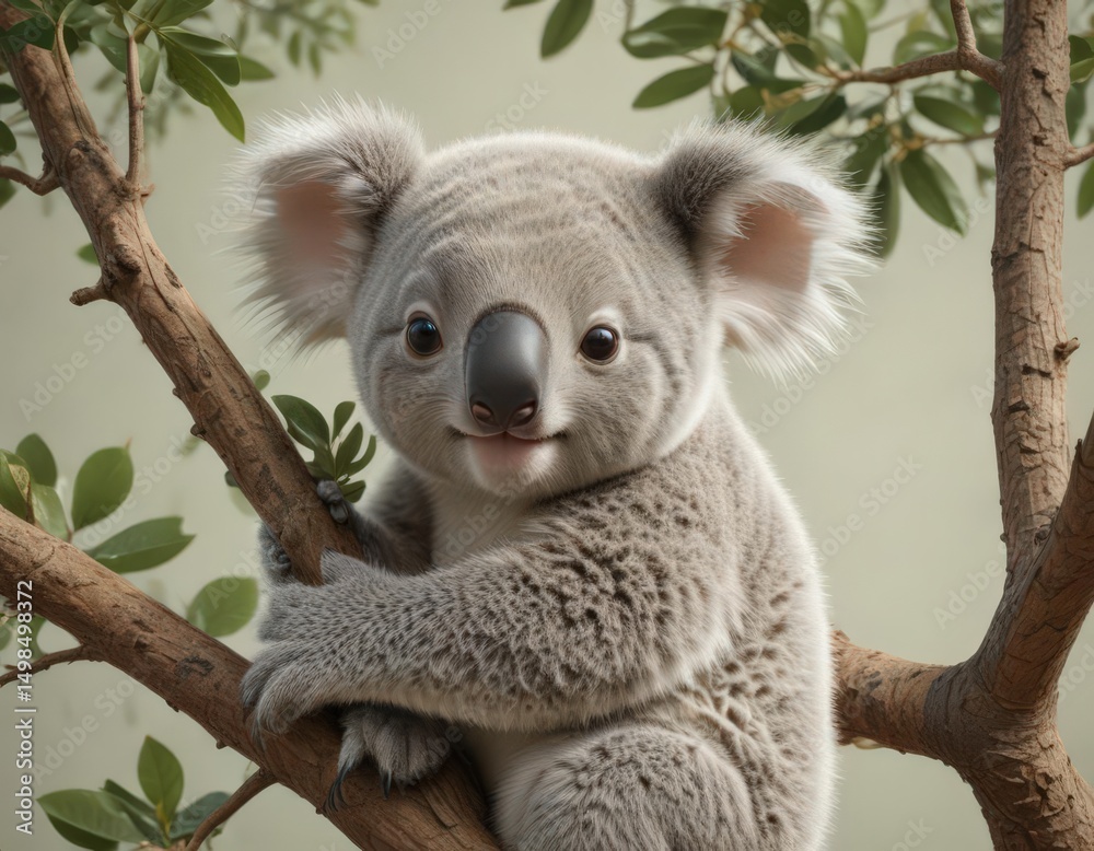 Fototapeta premium Sweet koala infant clinging to branch, repeating pattern design , vector illustration, wildlife
