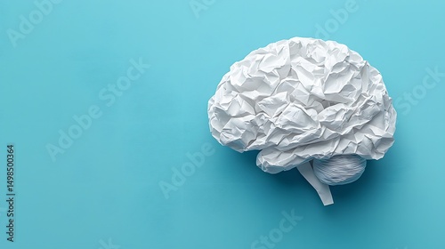 Crumpled paper sculpture resembling a human brain