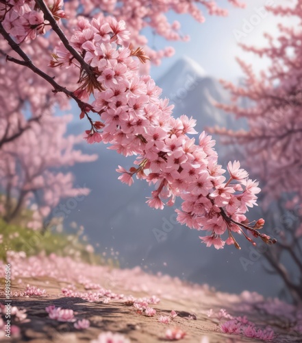 Delicate pink cherry blossoms frame vibrant spring scene ,  frame,  wallpaper,  image