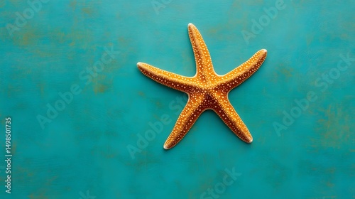 Vibrant starfish on textured blue background