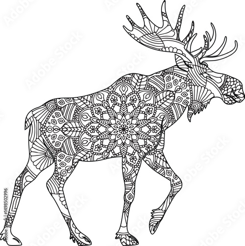 Intricate Mandala Moose Illustration Adult Coloring Page