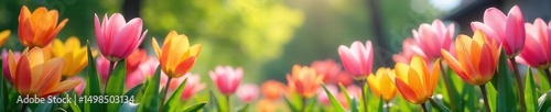 Vibrant spring blossoms in a lush garden bursting with color  Perfect for springtime themes, Easter, and seasonal projects  Fresh, cheerful, and full of life ,  spring colors,  tulips,  colorful