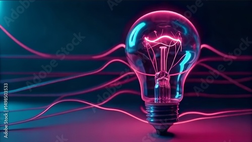 Illuminating Ideas Neon Lightbulb Concept,  Energy Efficiency and Innovation