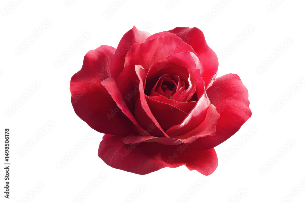 Fototapeta premium Lush red rose in full bloom isolated on black background, cut out