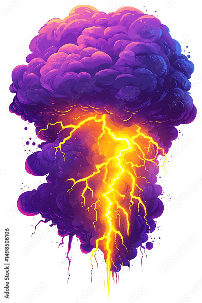 Fototapeta premium Vibrant purple storm cloud with lightning striking, creating a dramatic atmosphere