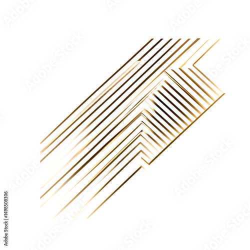 Abstract Arrow with Innovative Design in Soft Gold Isolated on Transparent Background