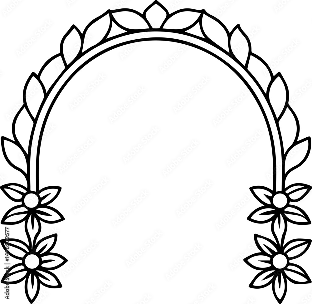 Obraz premium floral arch frame outline line art illustration, coloring book page