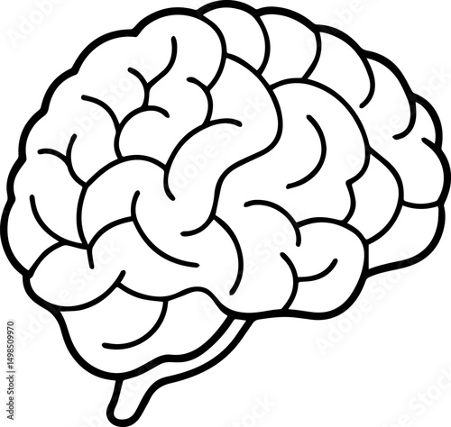 human brain outline line art illustration, coloring book page