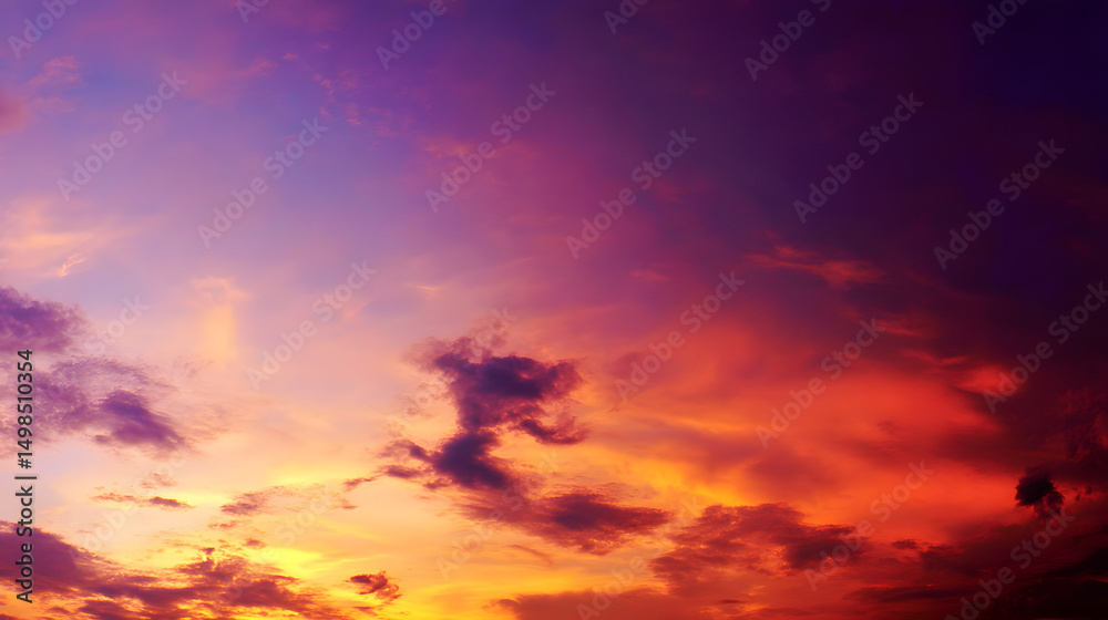 Fototapeta premium Golden sunset over a serene landscape, warm light through clouds, orange and purple hues blending in harmony