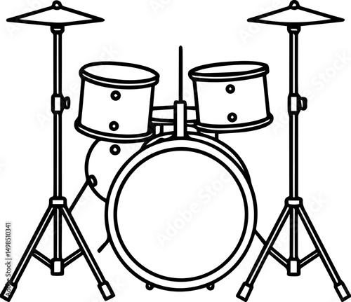 drum kit outline line art illustration, coloring book page