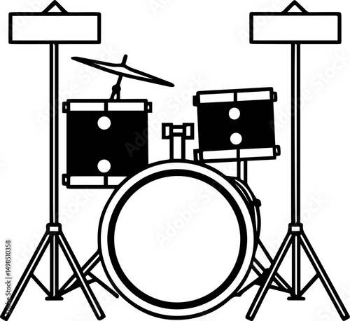 drum kit outline line art illustration, coloring book page