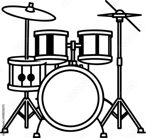 drum kit outline line art illustration, coloring book page