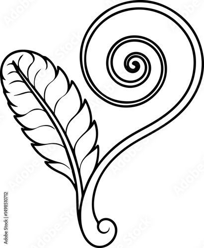 fiddlehead fern outline line art illustration, coloring book page