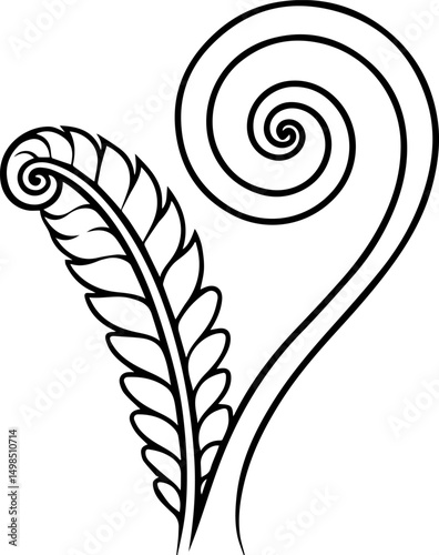 fiddlehead fern outline line art illustration, coloring book page
