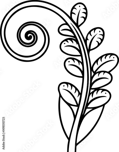 fiddlehead fern outline line art illustration, coloring book page