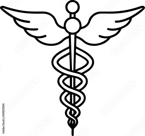 caduceus medical symbol outline line art illustration, coloring book page