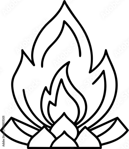 campfire outline line art illustration, coloring book page