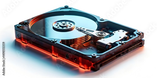 High-Resolution Image of a Computer Hard Disk Drive (HDD) Interior Mechanics, Data Storage Technology
