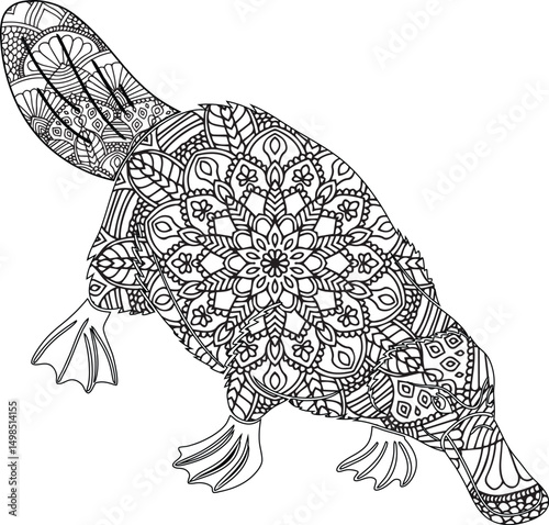 Intricate Mandala Platypus Adult Coloring Page, Detailed Animal Illustration