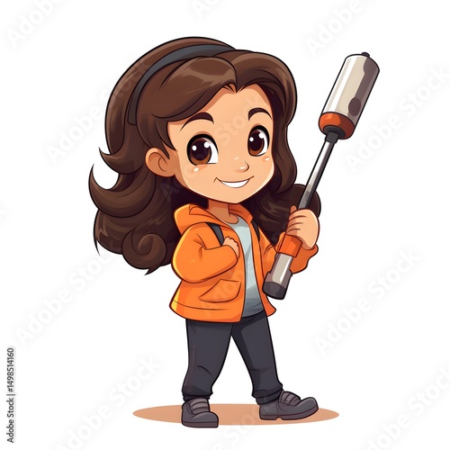 Professional female holding screwdriver on white background for industrial concept