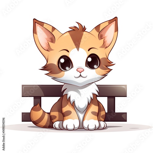 Cute Striped Kitten Sitting Under Blank Sign - Pet Themed Stock Photo