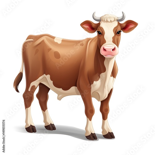 Brown Milk Cow Standing Cartoon Character Illustration for Marketing Material