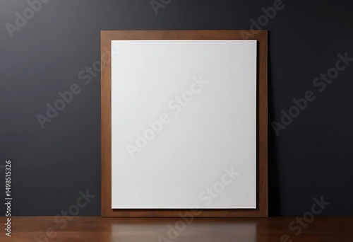 Minimalist poster frame mockup on dark wall, room interior concept