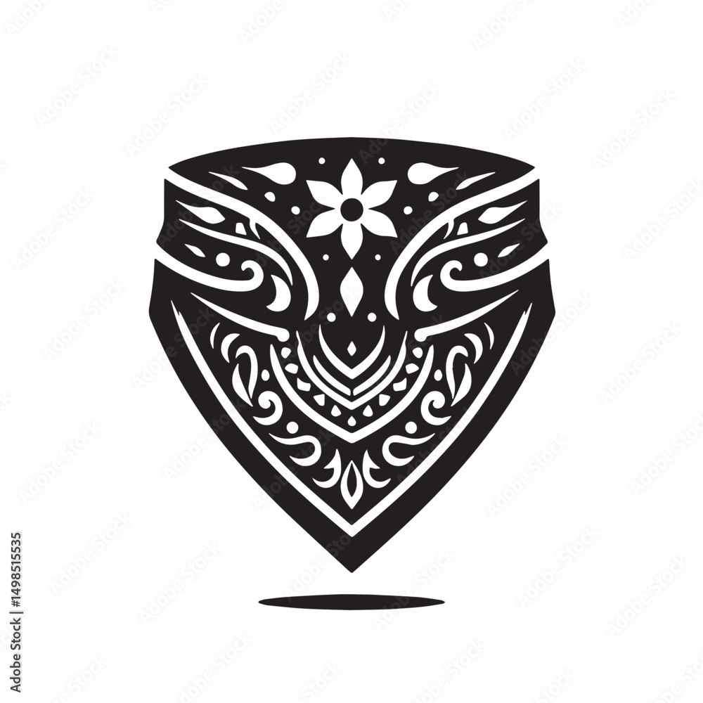 Fototapeta premium Black Color Bandana Silhouette Vector Illustration, Solid White Background. minimal vector design