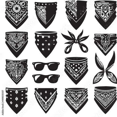 Black Color Bandana Silhouette Vector Illustration, Solid White Background. minimal vector design