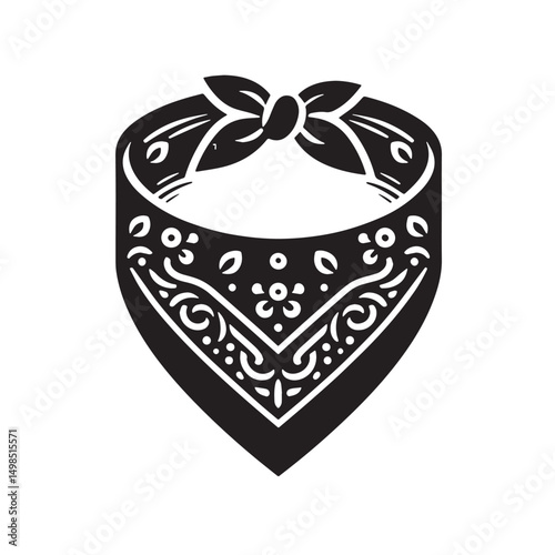 Black Color Bandana Silhouette Vector Illustration, Solid White Background. minimal vector design
